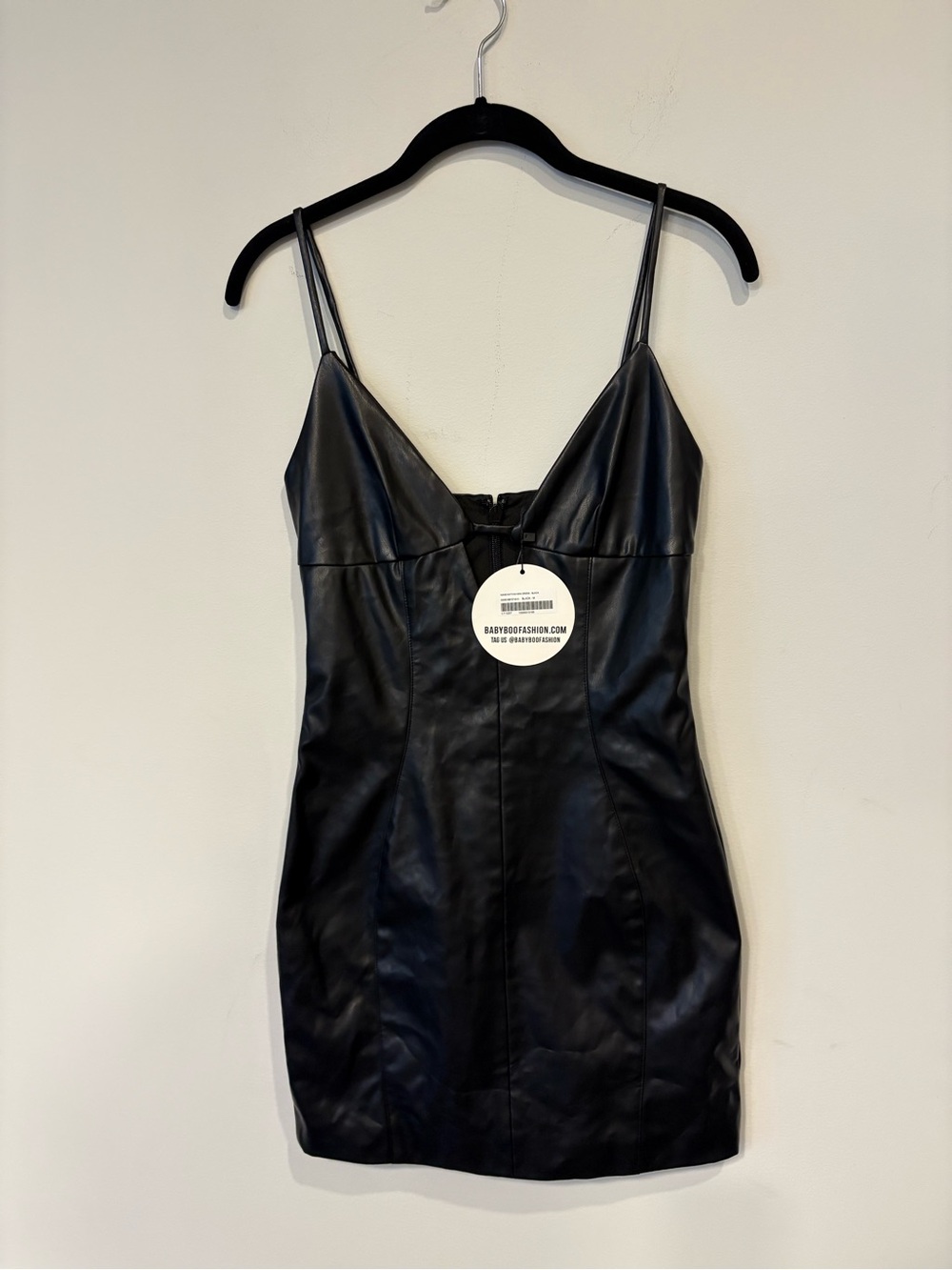 Baby Boo Faux Leather Slip Mini Dress in Black Sz M NWT